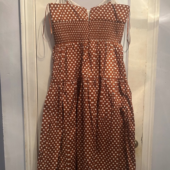 NWT J.Crew Brown and White Polka Dot Midi A-line Sundress Size 12 - Picture 3 of 12